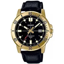 Relógio Casio Masculino Collection Couro Mtp-vd01gl-1evudf Correia Preto Bisel Dourado Fundo Preto Foto  mini 1