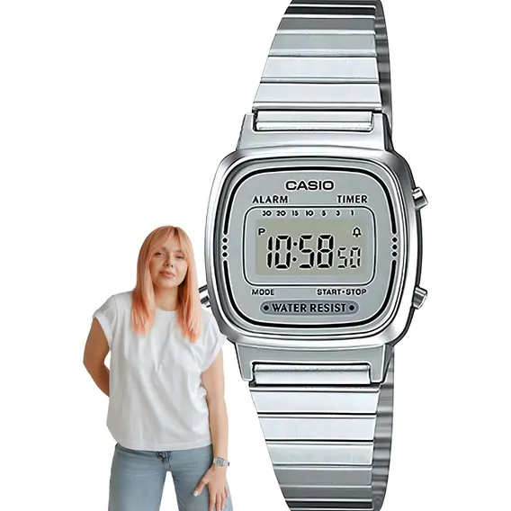 Rel贸gio Casio Vintage Feminino Prata La670wa-7df Foto 1