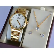 Rel贸gio Champion Cn25636w Feminino Dourado Foto mini 3