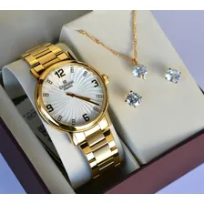 Rel贸gio Champion Cn25636w Feminino Dourado Foto mini 2