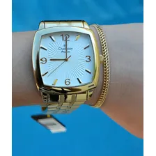 Relogio Champion Dourado Quadrado Grande + Foto mini  2