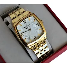 Relogio Champion Dourado Quadrado Grande + Foto  mini 1