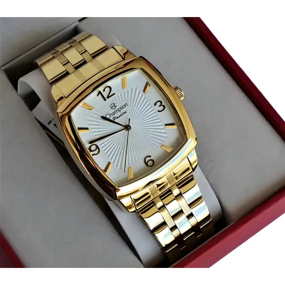 Relogio Champion Dourado Quadrado Grande + Foto 1