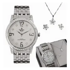Rel贸gio Champion Feminino Prata Anal贸gico + Colar E Brincos Foto mini 1