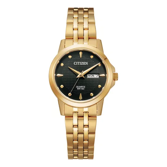 Rel贸gio Citizen Feminino EQ0603-59F Pulseira em A莽o Dourada Quartzo Fundo Preto Redondo Foto 1
