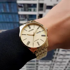 Rel贸gio Citizen Masculino Automatico Tz20804g Dourado A莽o Foto mini 2