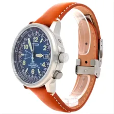 Relógio Citizen Masculino Promaster Eco-drive Radio-controll Correia Marrom Bisel Prateado Fundo Azul Foto mini  2