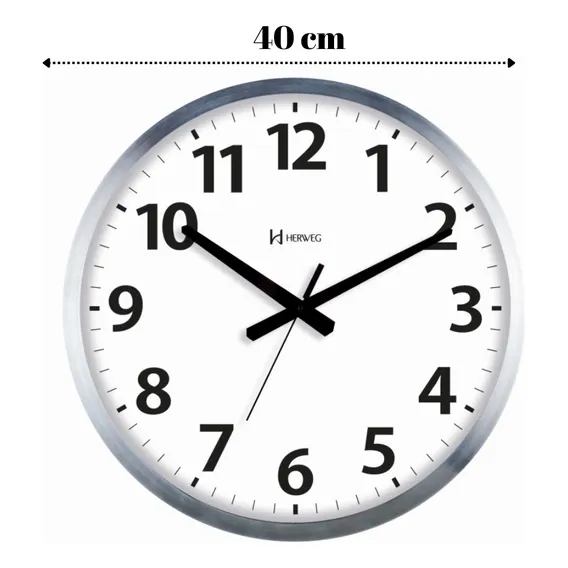 Relógio Com Tic-tac Parede 40cm Branco Alumínio Herweg 6713 Foto 1
