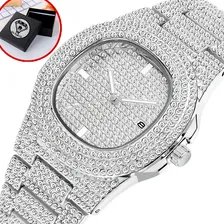 Relogio Cravejado Prata Zirconia Trap Hip Hop Ice Out Funk Foto  mini 1