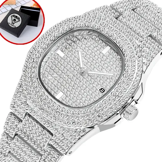 Relogio Cravejado Prata Zirconia Trap Hip Hop Ice Out Funk Foto 1
