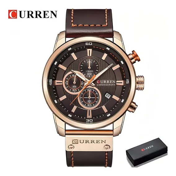 Relógio Curren 8291 Funcional Pulseira De Couro Cronógrafo Foto 1