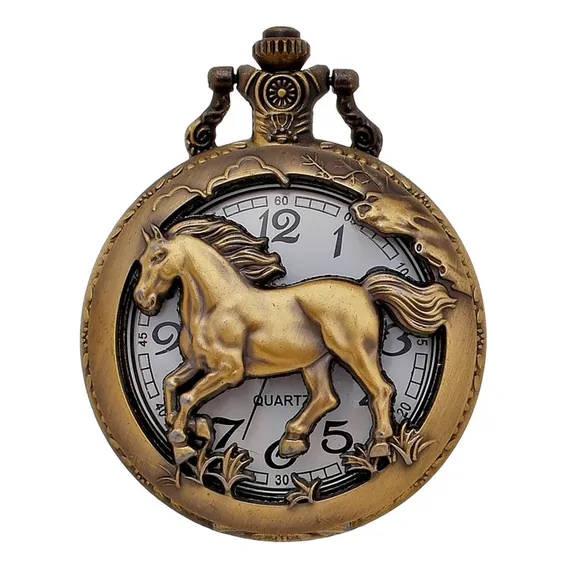 Rel贸gio De Bolso Cavalo Mustang Equino Selvagem Antigo Foto 1