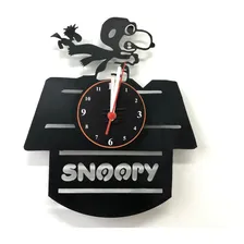 Rel贸gio De Parede, Snoopy, Cachorro, , Disco Vinil Estrutura Preto Fundo Preto Foto mini 1