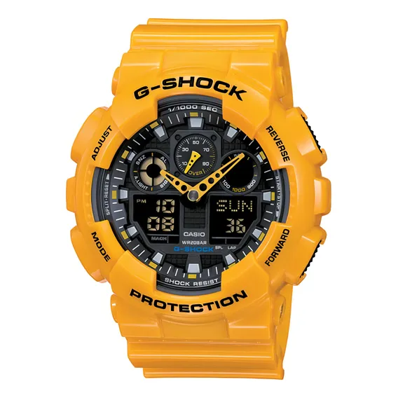 Relógio de pulso Casio GA100 com corria de resina cor amarelo - fondo preto Foto 1