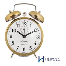 Relógio Despertador Antigo A Cordas Dourado Herweg 2370 Foto mini  2