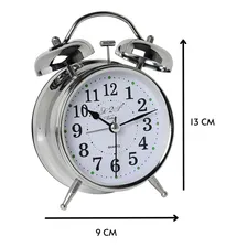 Relógio Despertador Bem Alto Modelo Antigo 2 Sinos Metal Cor Prateado Foto mini  3
