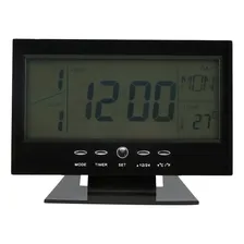 Rel贸gio Despertador Mesa Cabeceira Acende Visor Ao Tocar Cor Preto Foto mini 1