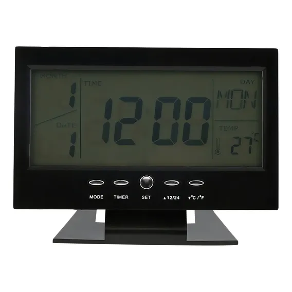 Rel贸gio Despertador Mesa Cabeceira Acende Visor Ao Tocar Cor Preto Foto 1