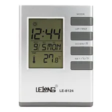 Relógio Digital Temperatura Porta Caneta Calendário Cor Prateado Foto  mini 1