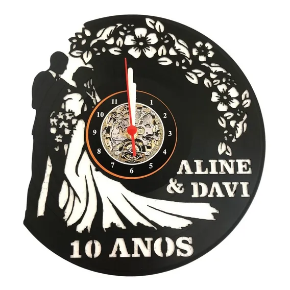 Relógio Disco De Vinil Casamento Personalizado Presente Estrutura Preto Foto 1