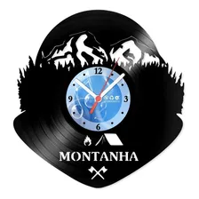 Relógio Disco De Vinil Diversos Acampamento Montanha Vdi-313 Estrutura Preto Fundo Preto Foto  mini 1