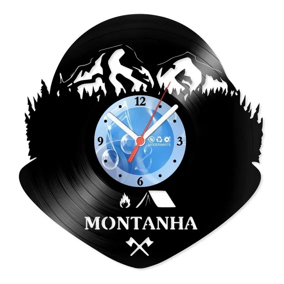 Relógio Disco De Vinil Diversos Acampamento Montanha Vdi-313 Estrutura Preto Fundo Preto Foto 1