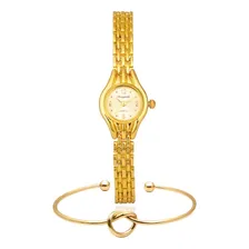 Relógio Dourado Feminino De Pulso Quartz Mini + Bracelete Foto  mini 1