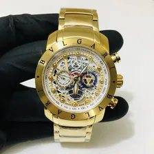 Relógio Dourado Skeleton Bvlgari Aço Inoxidável Dourado fundo branco Foto mini  2