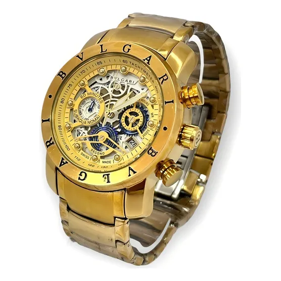 Relógio Dourado Skeleton Bvlgari Aço Inoxidável Dourado fundo branco Foto 1