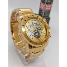 Relógio Dourado Skeleton Bvlgari Aço Inoxidável Dourado fundo branco Foto mini  3