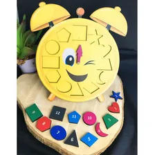 Rel贸gio Educativo Pedag贸gico M茅todo Montessori Formas Geom茅t Cor Amarelo Foto mini 2