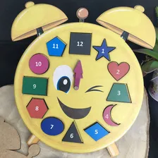 Rel贸gio Educativo Pedag贸gico M茅todo Montessori Formas Geom茅t Cor Amarelo Foto mini 3