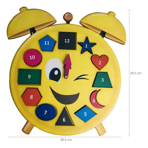 Rel贸gio Educativo Pedag贸gico M茅todo Montessori Formas Geom茅t Cor Amarelo Foto 1