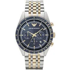 Relógio Empório Armani Ar6088 Dois Tons Dial Azul Foto  mini 1