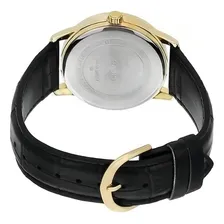 Rel贸gio Feminino Casio Collection Anal贸gico Couro Ou A莽o Correia Preto Bisel Dourado Fundo Branco Foto mini 3
