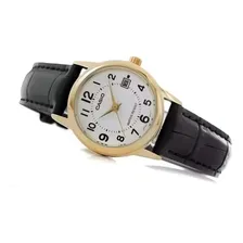 Rel贸gio Feminino Casio Collection Anal贸gico Couro Ou A莽o Correia Preto Bisel Dourado Fundo Branco Foto mini 2