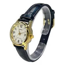 Rel贸gio Feminino Casio Collection Anal贸gico Couro Ou A莽o Correia Preto Bisel Dourado Fundo Branco Foto mini 4