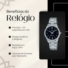 Rel贸gio Feminino Casio Pequeno Prata Com Fundo Preto Ltp-v005d-1budf Foto mini 3
