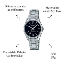 Rel贸gio Feminino Casio Pequeno Prata Com Fundo Preto Ltp-v005d-1budf Foto mini 2