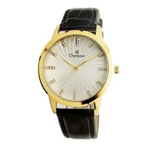 Relogio Feminino Champion Dourado Com Pedras Pulseira Couro Foto mini 1