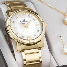 Rel贸gio Feminino Champion Dourado Kit Colar Brincos Cn25252w Foto mini 2