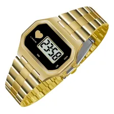 Relogio Feminino Digital Quadrado Dourado Lince Foto  mini 1