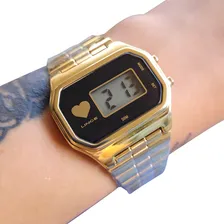 Relogio Feminino Digital Quadrado Dourado Lince Foto mini  3
