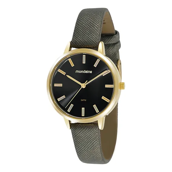 Relogio Feminino Dourado Mondaine Pulseira Couro Prova Dágua Foto 1