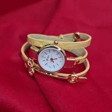 Relogio Feminino Dourado Pulseira De Couro Bracelete Strass Foto mini 3