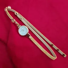 Relogio Feminino Dourado Pulseira De Couro Bracelete Strass Foto mini 2