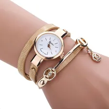 Relogio Feminino Dourado Pulseira De Couro Bracelete Strass Foto mini 1