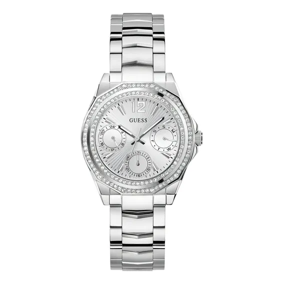 Rel贸gio feminino Guess Venus, resistente 脿 谩gua, rel贸gio dourado, pulseira prateada Foto 1
