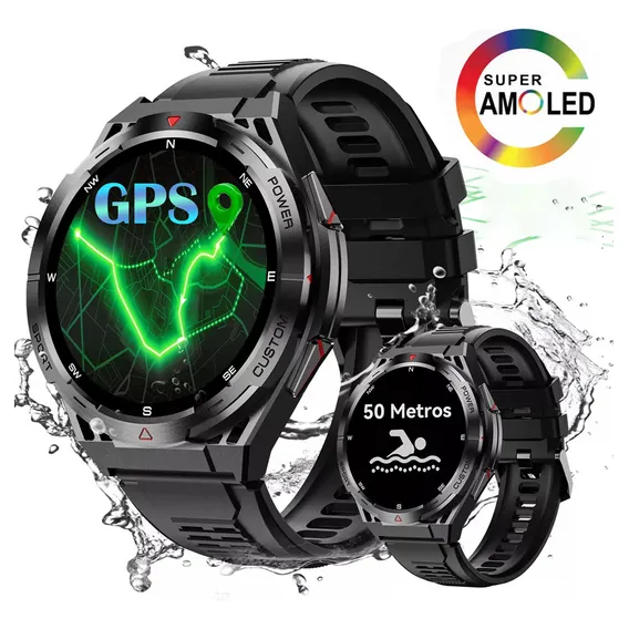 Relógio Inteligente GPS, Tela Amoled HD 466*466, Smartwatch Relógios Masculino com GPS, Feminino Smartwatch para Android, Ios, IP68 à prova d'água, Preto Foto 1
