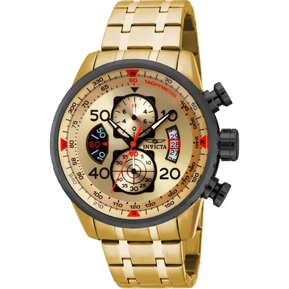 Rel贸gio Invicta Aviator Dourado Fundo Det Vermelho 17205 Foto 1